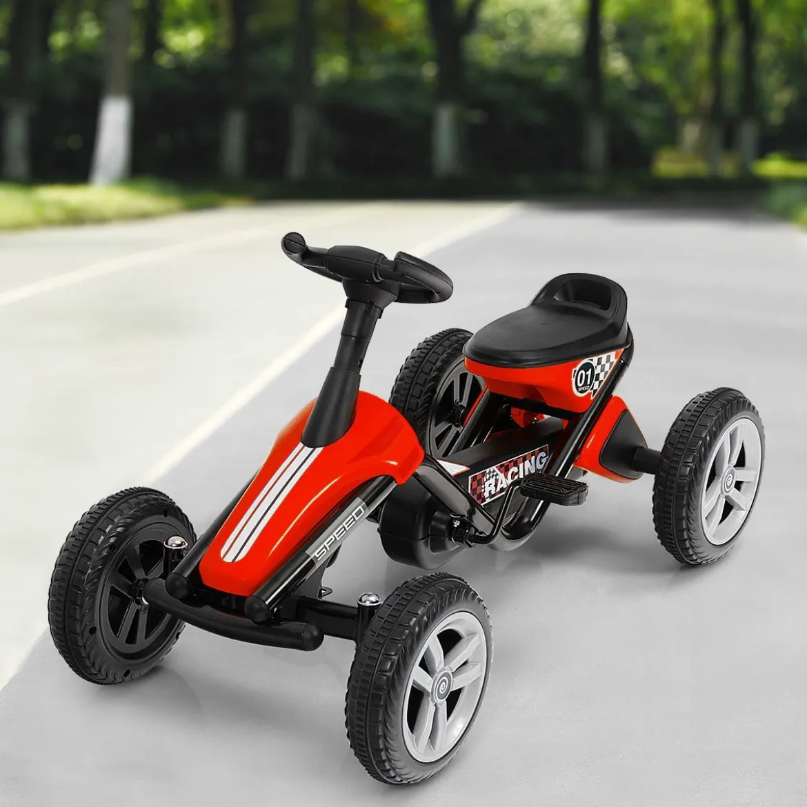 Go-Kart mit Pedalen Kinderfahrzeug mit 4 Rädern & Anti-Rutsch-Streifen Rot