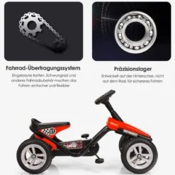 Go-Kart mit Pedalen Kinderfahrzeug mit 4 Rädern & Anti-Rutsch-Streifen Rot