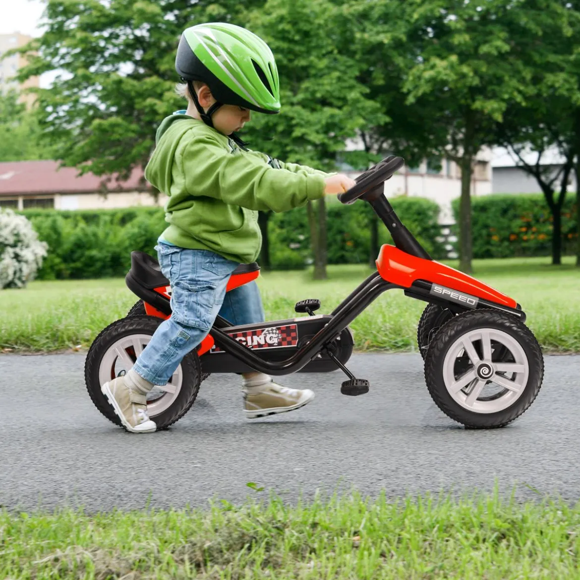 Go-Kart mit Pedalen Kinderfahrzeug mit 4 Rädern & Anti-Rutsch-Streifen Rot