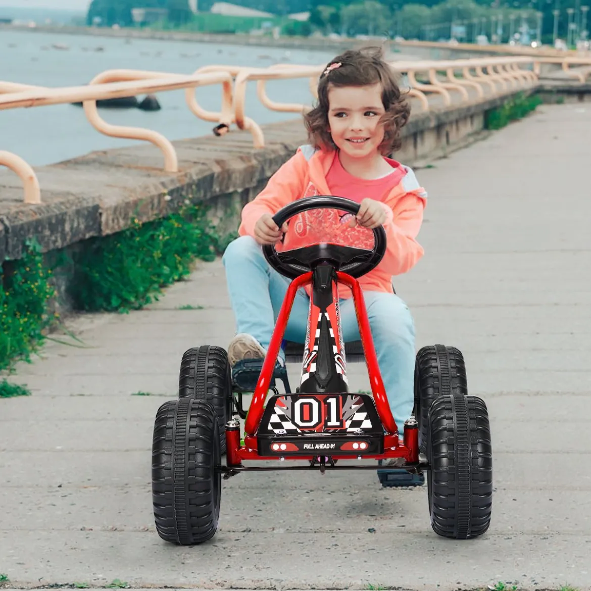 Gokart mit Verstellbarem Sitz & Handbremse Tretauto bis 30kg Belastbar Pedal Go Cart