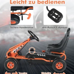 Gokart mit Verstellbarem Sitz & Handbremse Tretauto bis 30kg Belastbar Pedal Go Cart