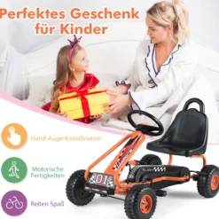 Gokart mit Verstellbarem Sitz & Handbremse Tretauto bis 30kg Belastbar Pedal Go Cart