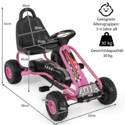 Gokart mit Verstellbarem Sitz & Handbremse Tretauto bis 30kg Belastbar Pedal Go Cart