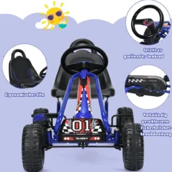 Gokart mit Verstellbarem Sitz & Handbremse Tretauto bis 30kg Belastbar Pedal Go Cart