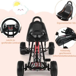 Gokart mit Verstellbarem Sitz & Handbremse Tretauto bis 30kg Belastbar Pedal Go Cart