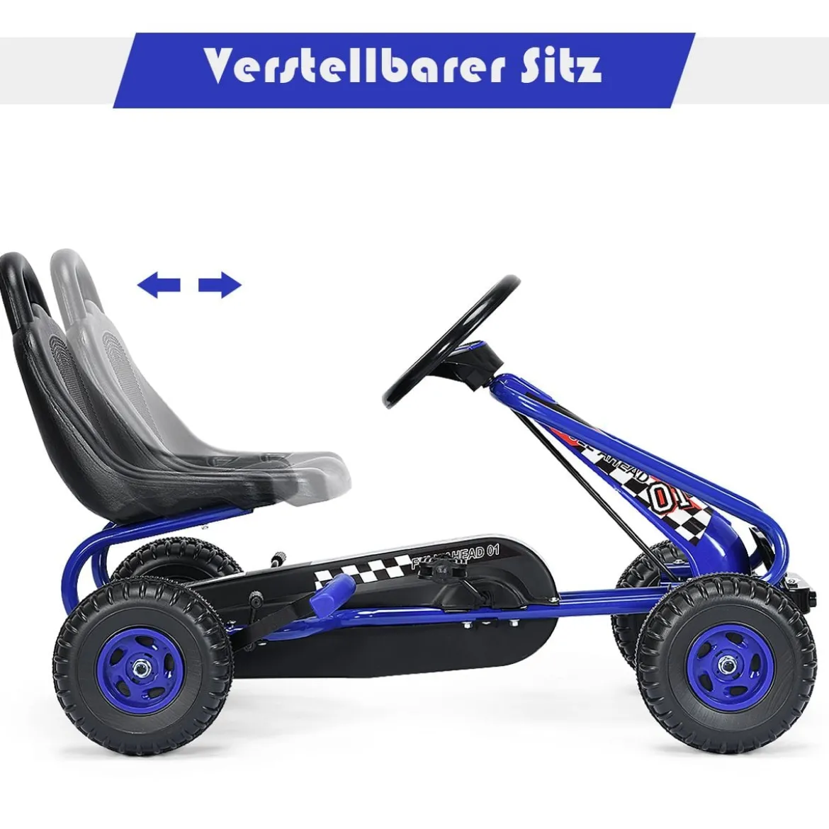 Gokart mit Verstellbarem Sitz & Handbremse Tretauto bis 30kg Belastbar Pedal Go Cart