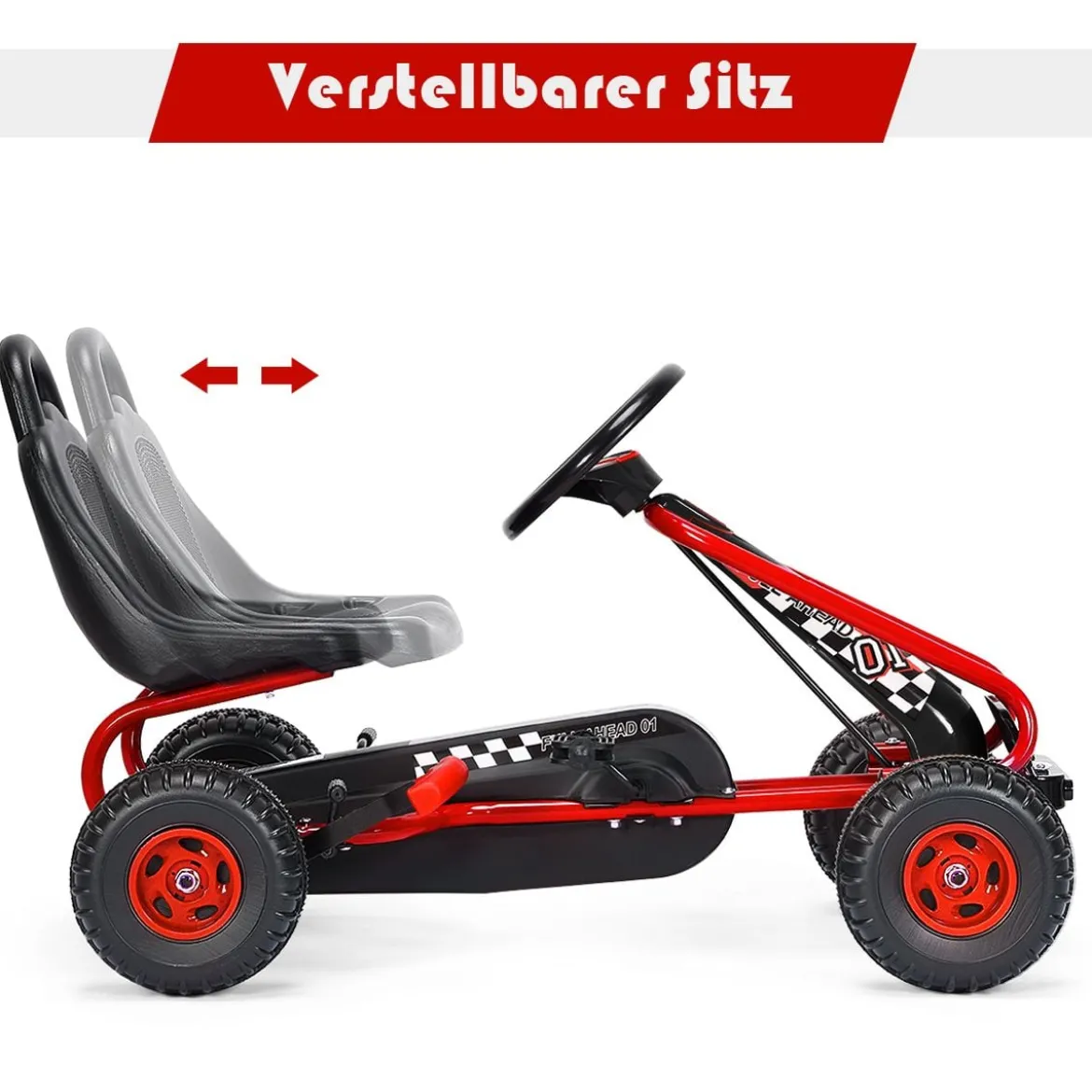 Gokart mit Verstellbarem Sitz & Handbremse Tretauto bis 30kg Belastbar Pedal Go Cart