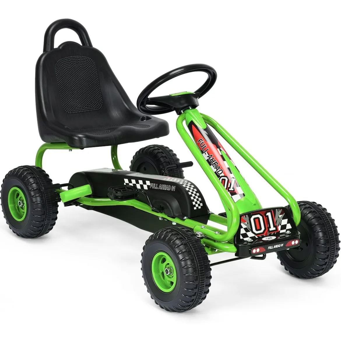 Gokart mit Verstellbarem Sitz & Handbremse Tretauto bis 30kg Belastbar Pedal Go Cart
