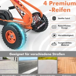 Gokart mit Verstellbarem Sitz & Handbremse Tretauto bis 30kg Belastbar Pedal Go Cart