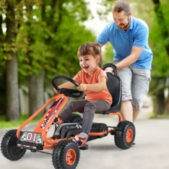 Gokart mit Verstellbarem Sitz & Handbremse Tretauto bis 30kg Belastbar Pedal Go Cart
