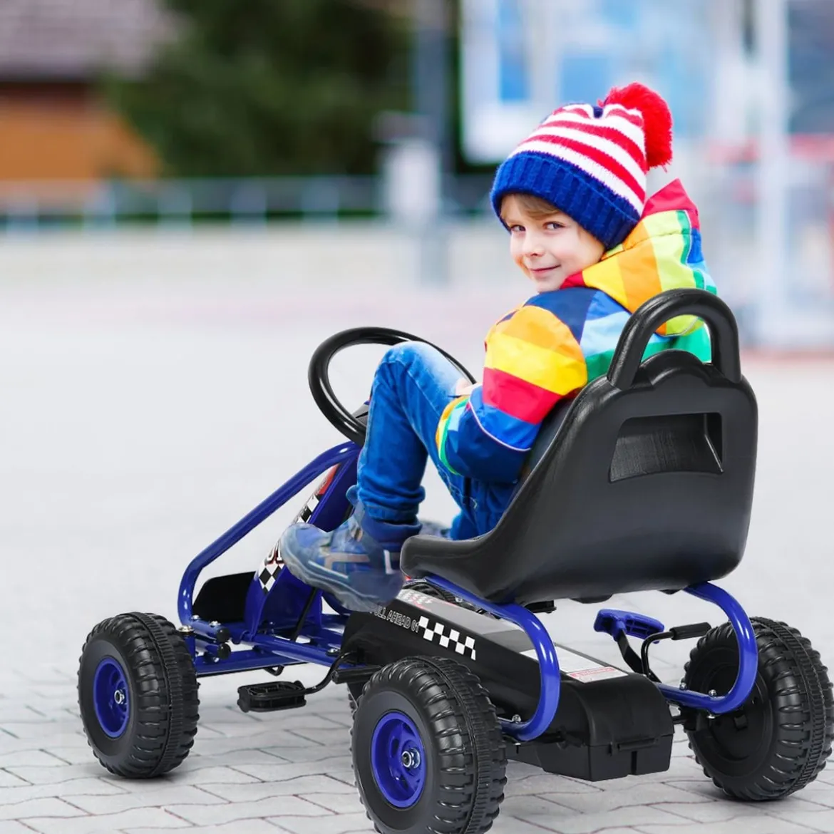 Gokart mit Verstellbarem Sitz & Handbremse Tretauto bis 30kg Belastbar Pedal Go Cart