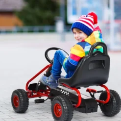 Gokart mit Verstellbarem Sitz & Handbremse Tretauto bis 30kg Belastbar Pedal Go Cart