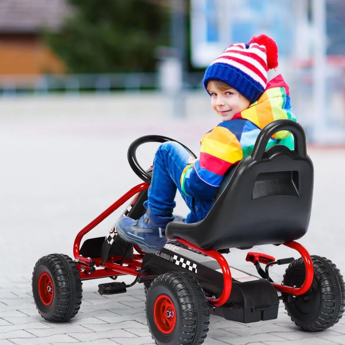Gokart mit Verstellbarem Sitz & Handbremse Tretauto bis 30kg Belastbar Pedal Go Cart