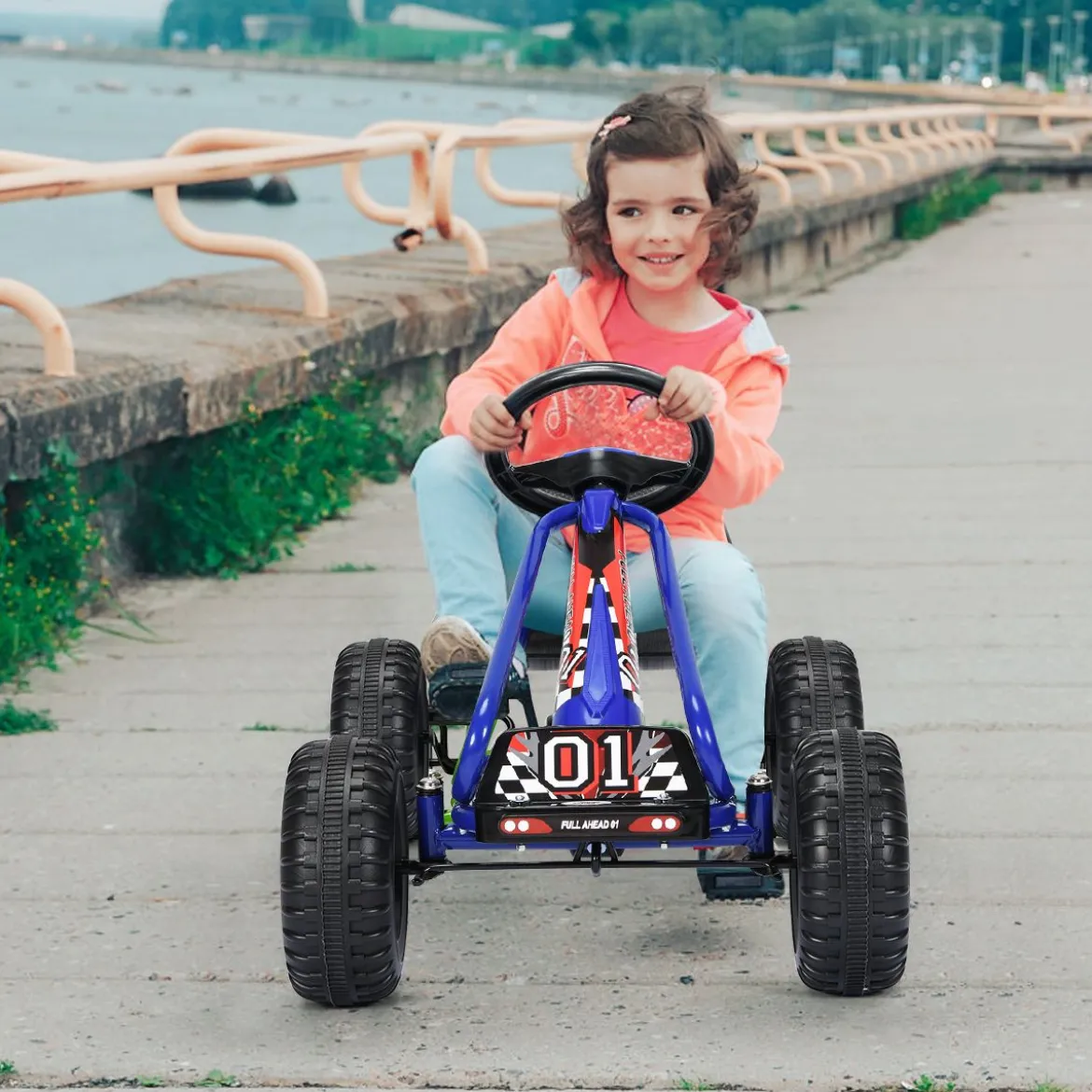 Gokart mit Verstellbarem Sitz & Handbremse Tretauto bis 30kg Belastbar Pedal Go Cart