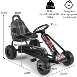 Gokart mit Verstellbarem Sitz & Handbremse Tretauto bis 30kg Belastbar Pedal Go Cart