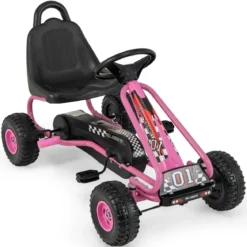 Gokart mit Verstellbarem Sitz & Handbremse Tretauto bis 30kg Belastbar Pedal Go Cart