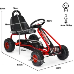 Gokart mit Verstellbarem Sitz & Handbremse Tretauto bis 30kg Belastbar Pedal Go Cart