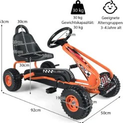 Gokart mit Verstellbarem Sitz & Handbremse Tretauto bis 30kg Belastbar Pedal Go Cart