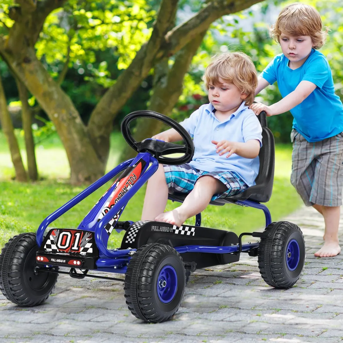 Gokart mit Verstellbarem Sitz & Handbremse Tretauto bis 30kg Belastbar Pedal Go Cart