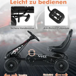 Gokart mit Verstellbarem Sitz & Handbremse Tretauto bis 30kg Belastbar Pedal Go Cart