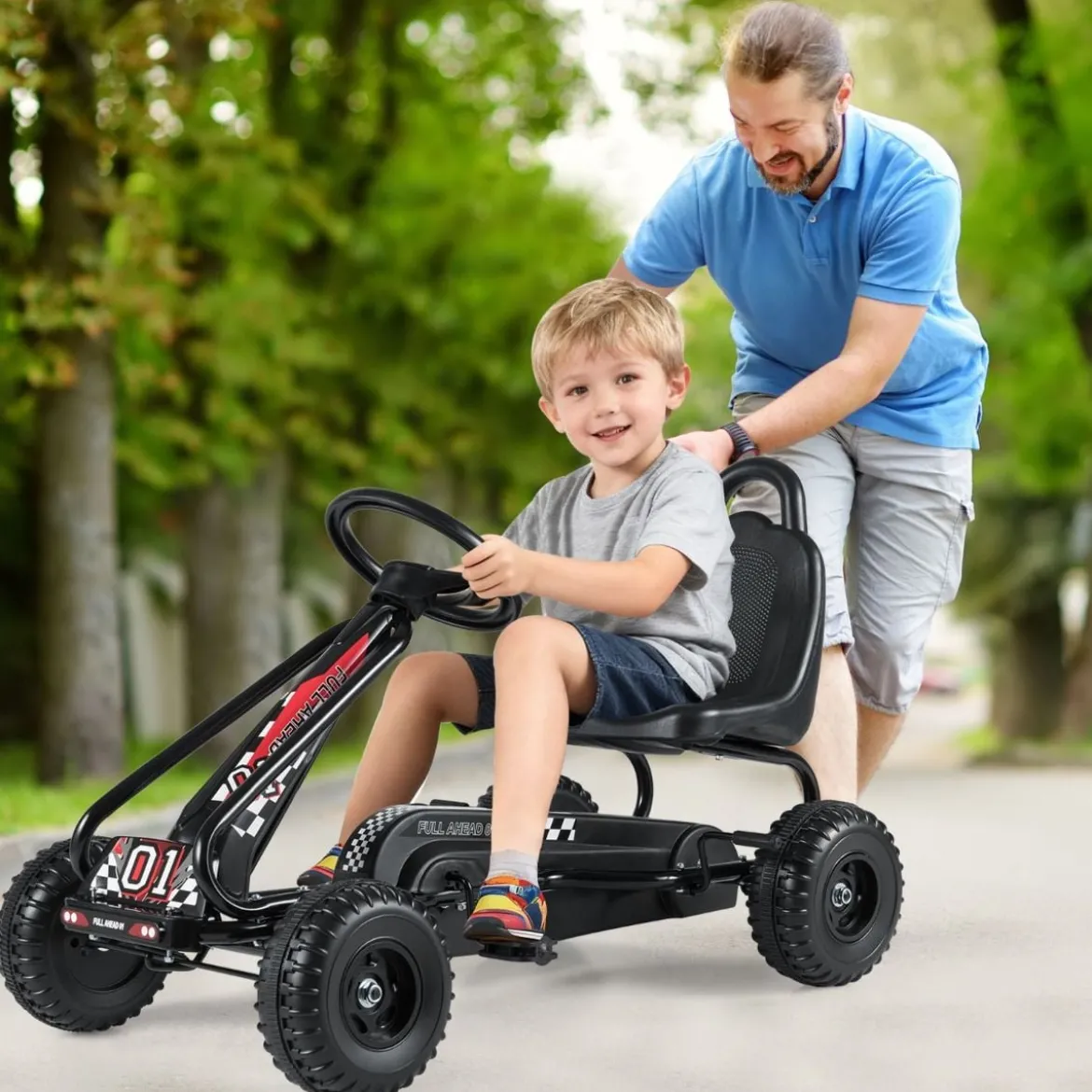 Gokart mit Verstellbarem Sitz & Handbremse Tretauto bis 30kg Belastbar Pedal Go Cart