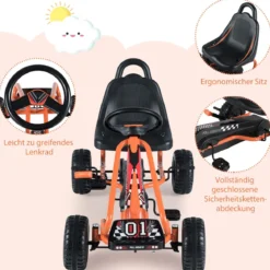 Gokart mit Verstellbarem Sitz & Handbremse Tretauto bis 30kg Belastbar Pedal Go Cart