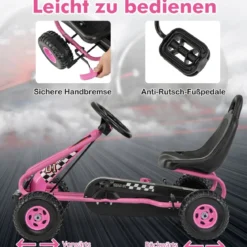 Gokart mit Verstellbarem Sitz & Handbremse Tretauto bis 30kg Belastbar Pedal Go Cart
