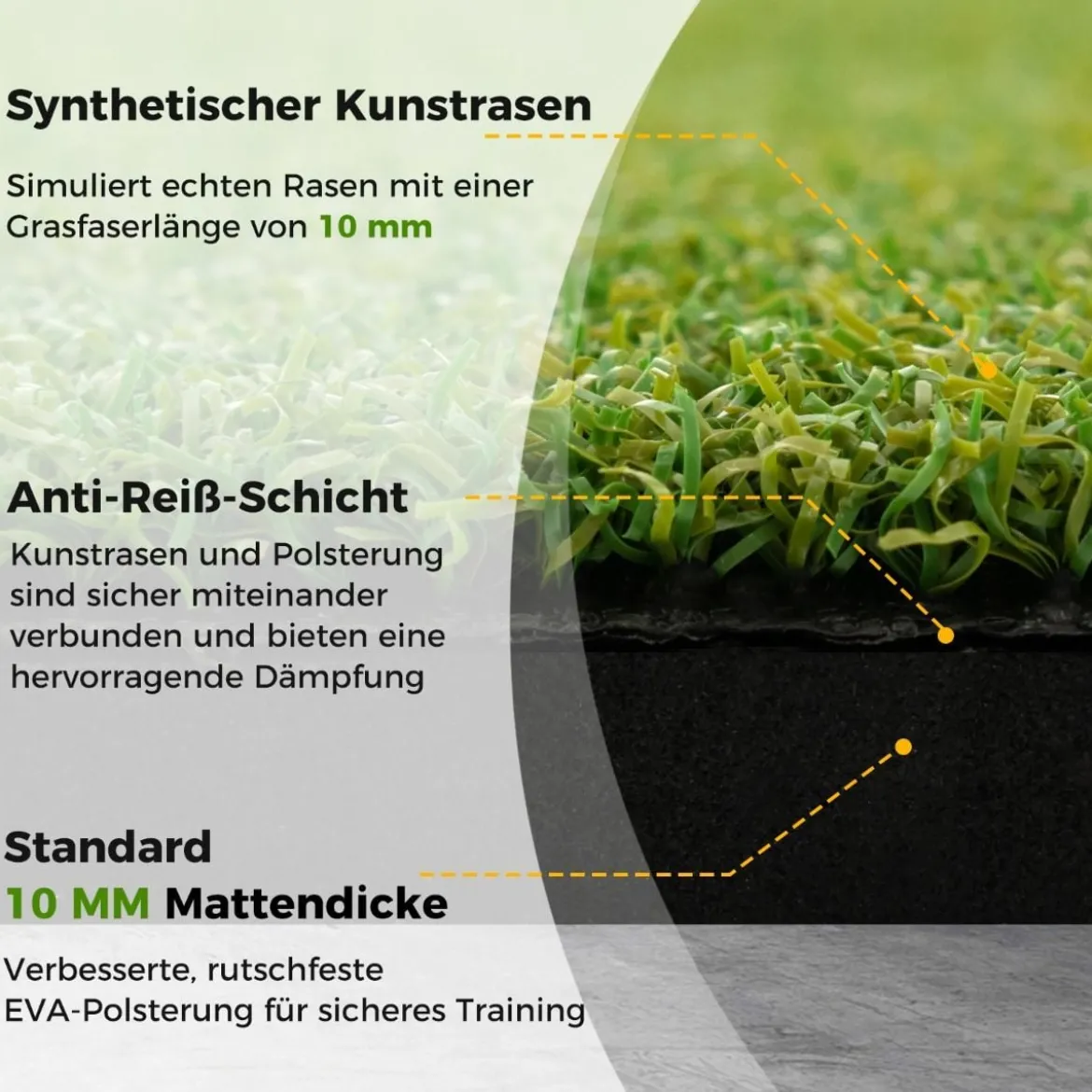 Golf Abschlagmatte 2 Gummi Tees und 2 Ausrichtungsstäbe 6 Abschlagpositionen 152 x 92 cm Dicke 20 mm