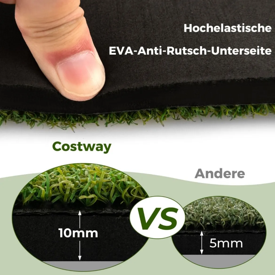 Golf Abschlagmatte 2 Gummi Tees und 2 Ausrichtungsstäbe 6 Abschlagpositionen 152 x 92 cm Dicke 20 mm