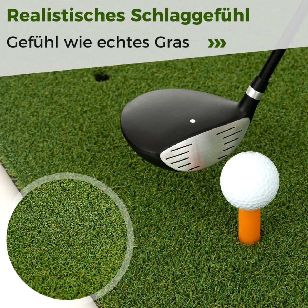 Golf Abschlagmatte 2 Gummi Tees und 2 Ausrichtungsstäbe 6 Abschlagpositionen 152 x 92 cm Dicke 20 mm