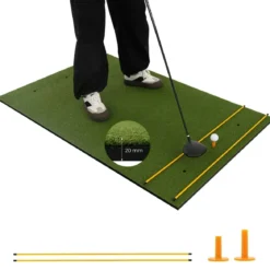 Golf Abschlagmatte 2 Gummi Tees und 2 Ausrichtungsstäbe 6 Abschlagpositionen 152 x 92 cm Dicke 20 mm