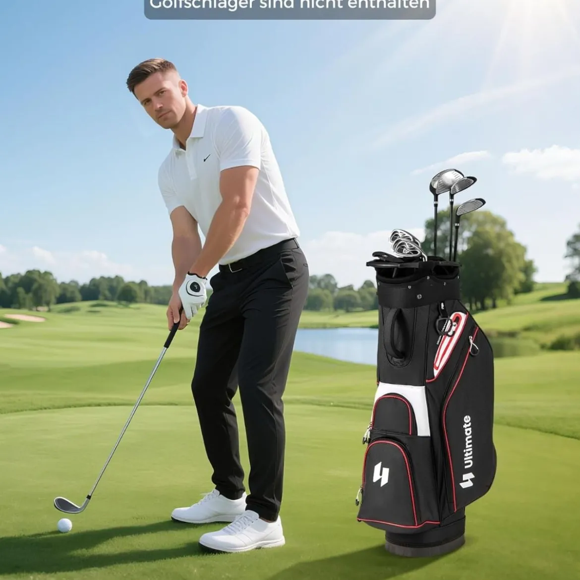 Golfbag Leichtes Golf Cart Bag mit 14 er Unterteilung Wasserabweisende Golftasche Schwarz