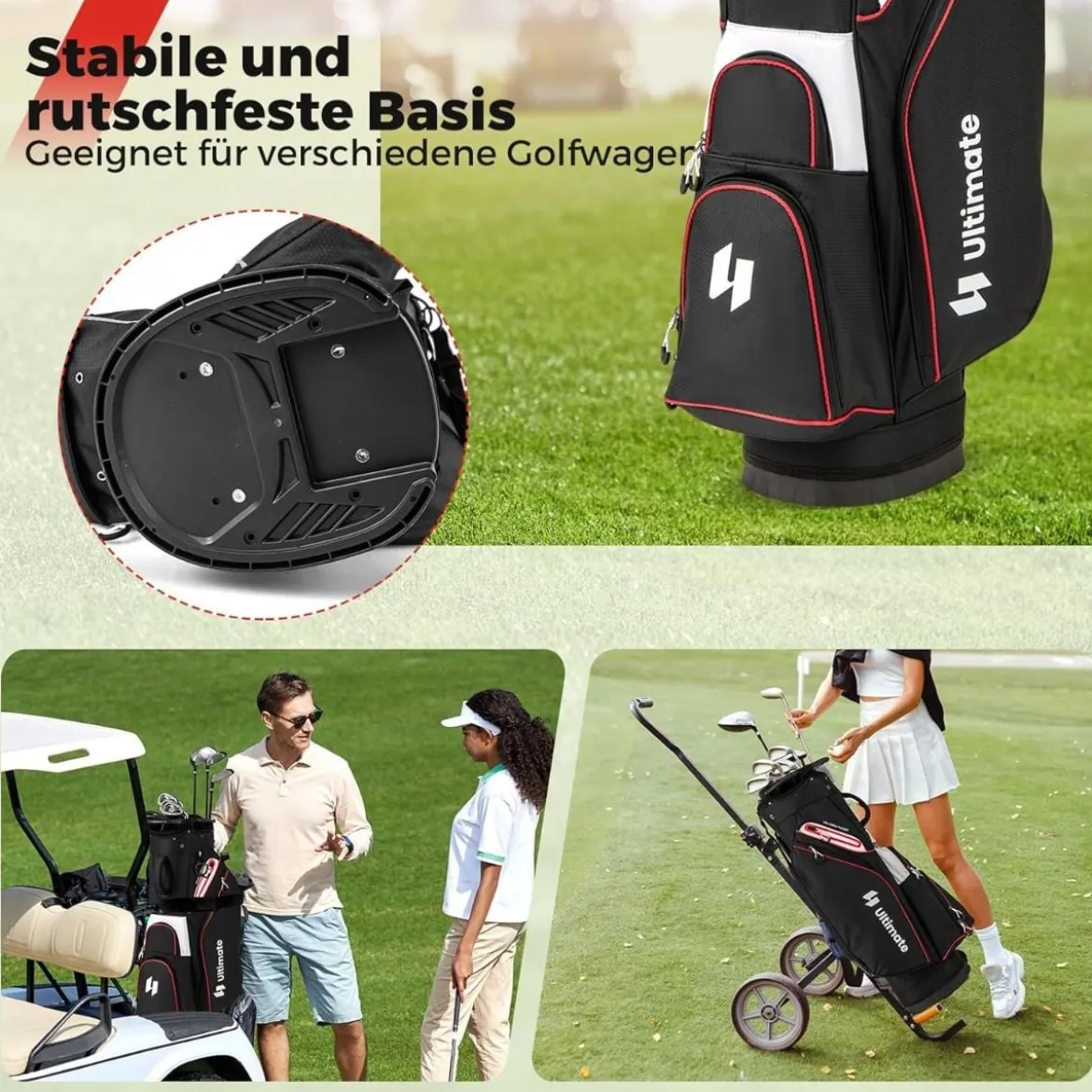 Golfbag Leichtes Golf Cart Bag mit 14 er Unterteilung Wasserabweisende Golftasche Schwarz