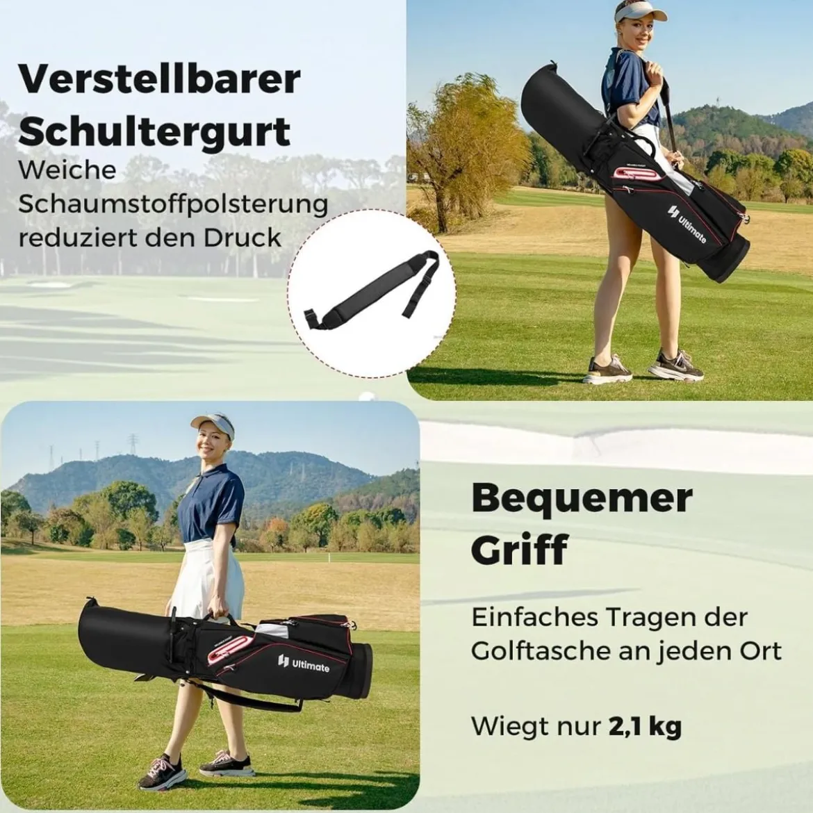 Golfbag Leichtes Golf Cart Bag mit 14 er Unterteilung Wasserabweisende Golftasche Schwarz