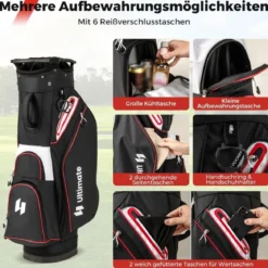 Golfbag Leichtes Golf Cart Bag mit 14 er Unterteilung Wasserabweisende Golftasche Schwarz