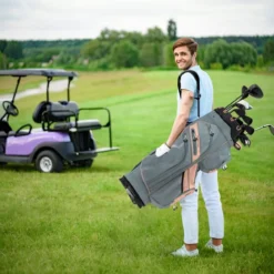 Golfbag mit 14 er Unterteilung & Tragegurt & Regenhaube & 11 Taschen Leichtes Golf Cart Bag Rosa