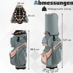 Golfbag mit 14 er Unterteilung & Tragegurt & Regenhaube & 11 Taschen Leichtes Golf Cart Bag Rosa
