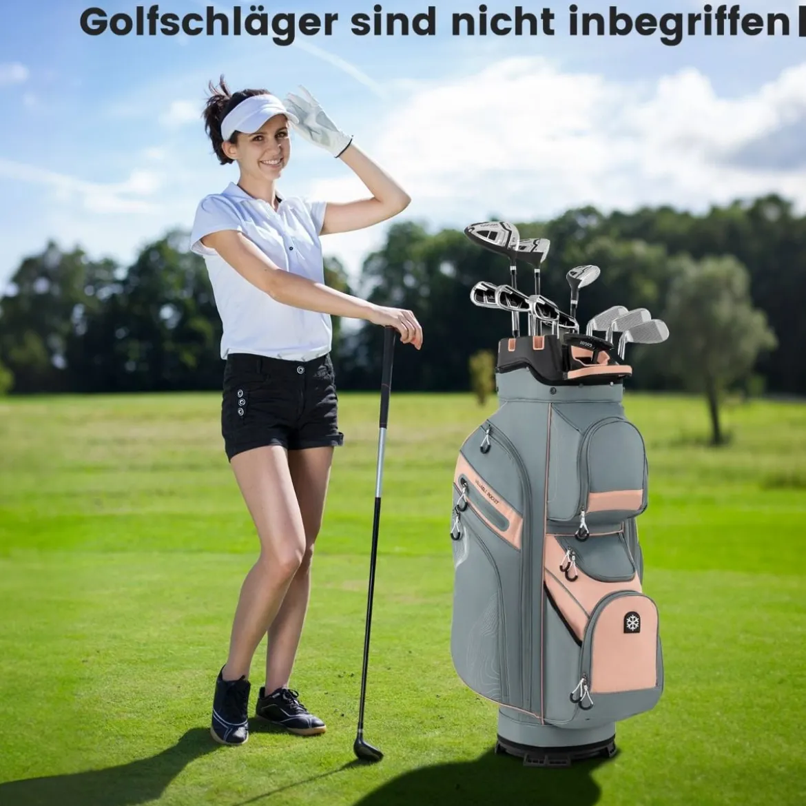 Golfbag mit 14 er Unterteilung & Tragegurt & Regenhaube & 11 Taschen Leichtes Golf Cart Bag Rosa