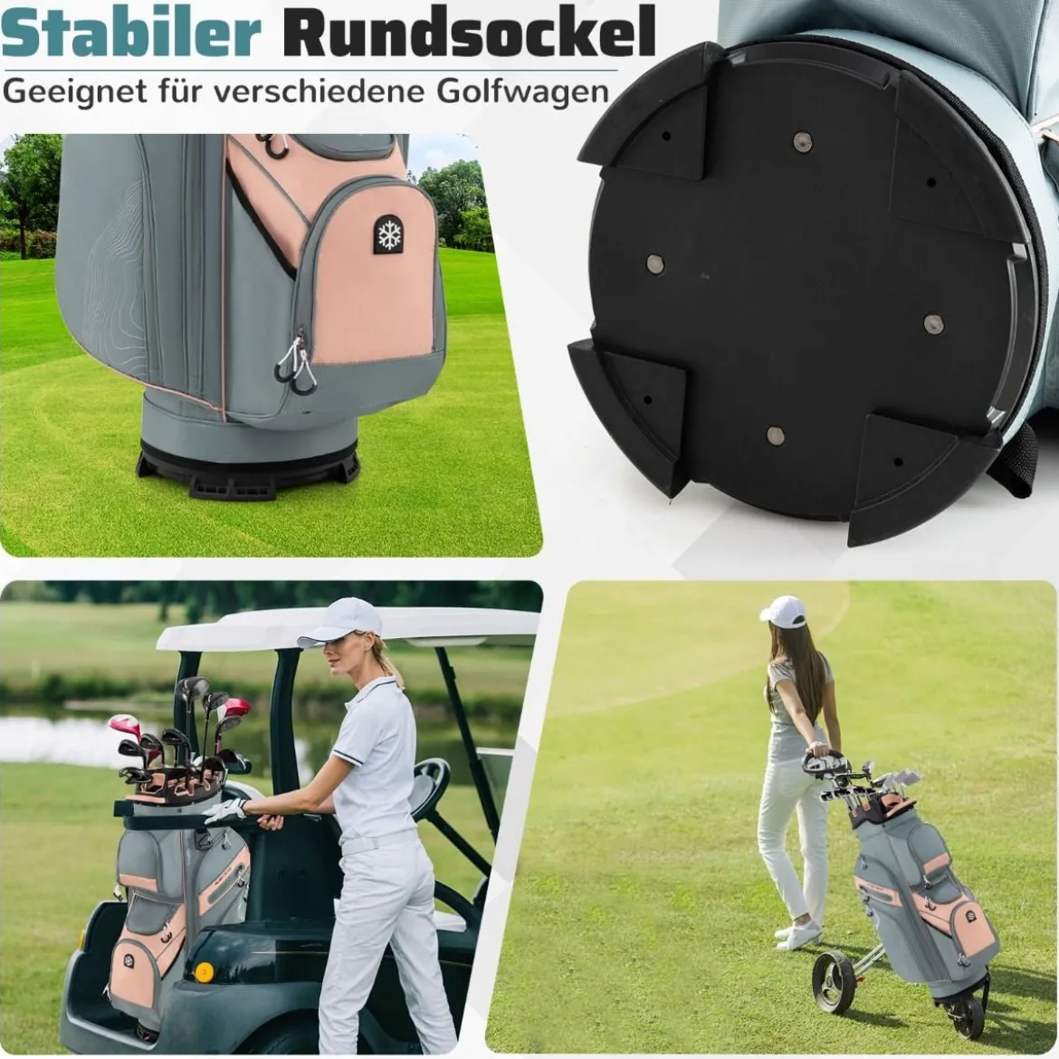 Golfbag mit 14 er Unterteilung & Tragegurt & Regenhaube & 11 Taschen Leichtes Golf Cart Bag Rosa