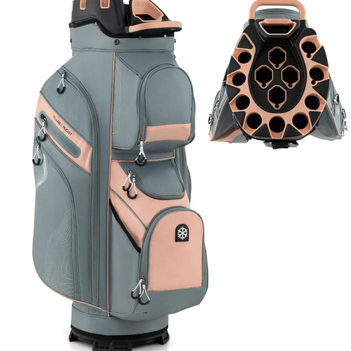 Golfbag mit 14 er Unterteilung & Tragegurt & Regenhaube & 11 Taschen Leichtes Golf Cart Bag Rosa