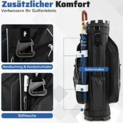 Golfbag mit 14 er Unterteilung & Tragegurt & Regenhaube & 11 Taschen Leichtes Golf Cart Bag Schwarz