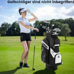 Golfbag mit 14 er Unterteilung & Tragegurt & Regenhaube & 11 Taschen Leichtes Golf Cart Bag Schwarz