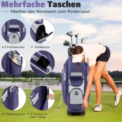 Golfbag mit 14 er Unterteilung & Tragegurt & Regenhaube & 11 Taschen Leichtes Golf Cart Bag Violett