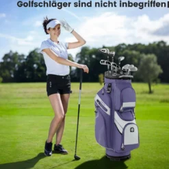Golfbag mit 14 er Unterteilung & Tragegurt & Regenhaube & 11 Taschen Leichtes Golf Cart Bag Violett