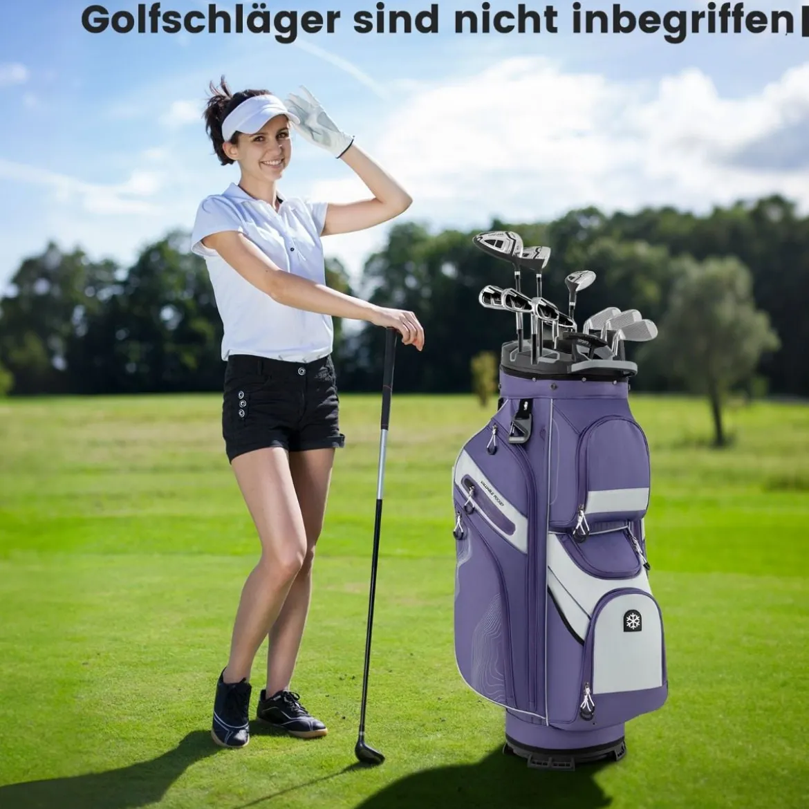 Golfbag mit 14 er Unterteilung & Tragegurt & Regenhaube & 11 Taschen Leichtes Golf Cart Bag Violett