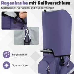 Golfbag mit 14 er Unterteilung & Tragegurt & Regenhaube & 11 Taschen Leichtes Golf Cart Bag Violett