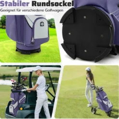 Golfbag mit 14 er Unterteilung & Tragegurt & Regenhaube & 11 Taschen Leichtes Golf Cart Bag Violett
