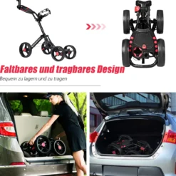 Golf Cart 4 Räder klappbares Golf Cart multifunktionales und bequemes Golf Cart Golfwagen mit verstellbarem Griff