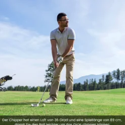 Golf Chipper 89 cm Golfschläger mit Edelstahlkopf & Rutschfester Griff für Rechtshänder Silber