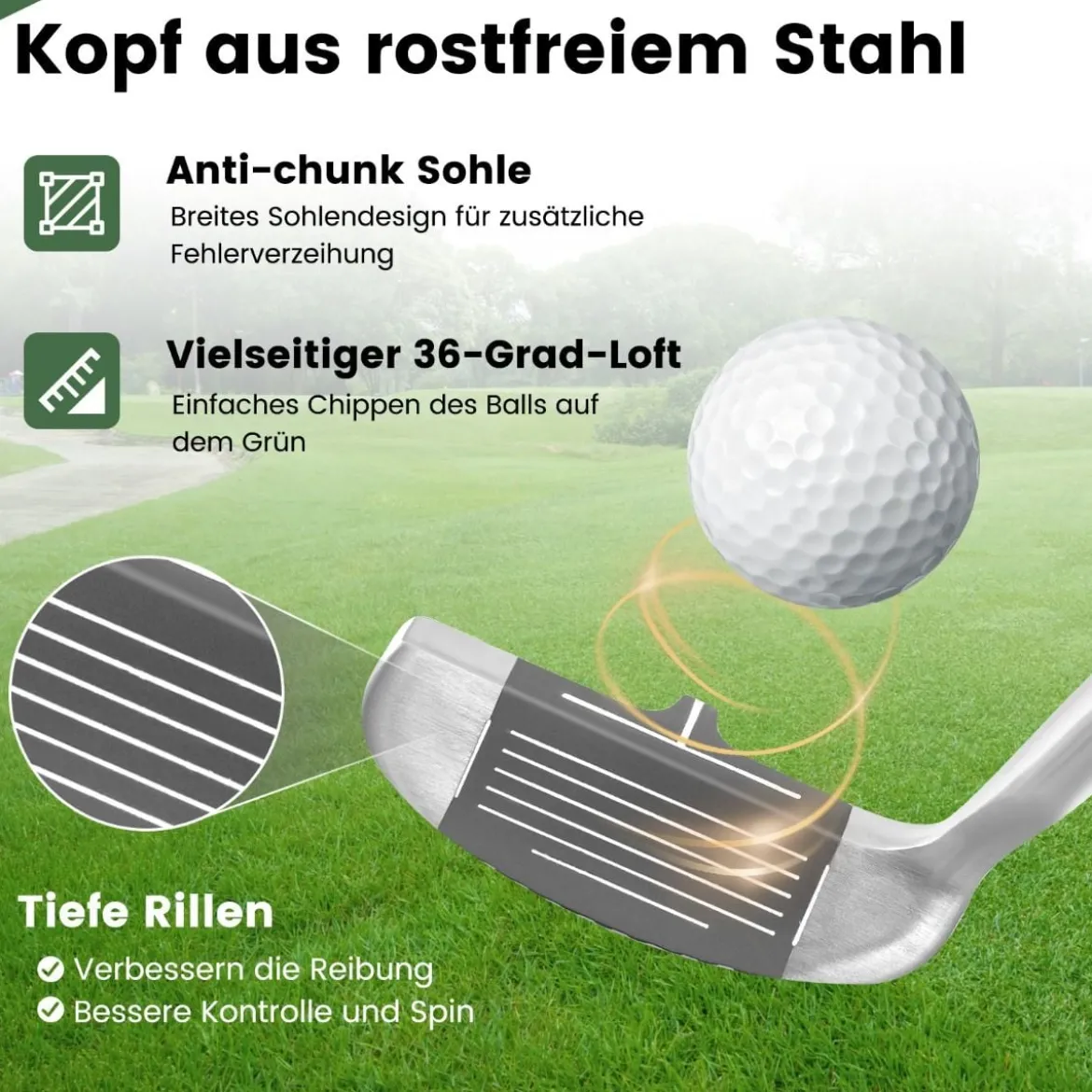 Golf Chipper 89 cm Golfschläger mit Edelstahlkopf & Rutschfester Griff für Rechtshänder Silber